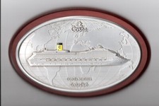 PLAQUE BOIS ET METAL "COSTA MAGICA" SANS LE SUPPORT POUR EXPOSITION EN VITRINE 