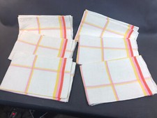 Lot 6 torchons serviettes en coton ancien rayures orange vintage cantine école