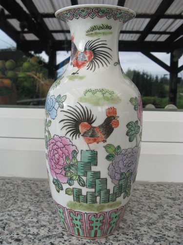 Vase porcelaine décor coqs - porcelaine, et