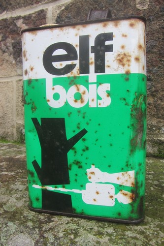 Bidon huile ancien elf bois - bidon, d'huile