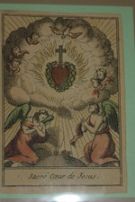 image pieuse XVIIIe aquarellée  sacre coeur de jesus