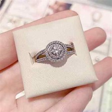 Bague double halo étincelant en argent sterling 925 diamant simulé rond de 1 ct