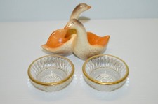 -SALIERES ANCIENNES 2 OIES CERAMIQUE & 2 SALERONS Verre & dorure 1950 sel poivre