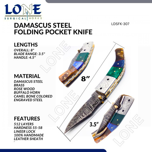 Couteau pliant damas fait - , main