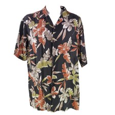 Hilo Hattie Hawaïen Aloha Chemise 2XL Floral Vert Marron Tropical Feuilles Noir