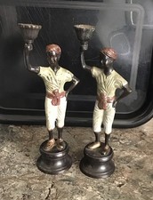 Statues Anciennes  Bougeoirs En Bronze Platine Noir Blackamoor Points À Froid