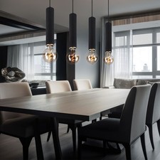 Suspension En Bois Lampe À Filament LED Plafonnier Pour Salon 4 Flammes