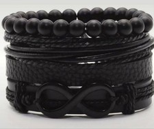 Bracelet noir en cuir Infini