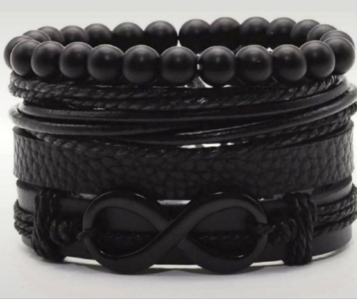 Bracelet noir cuir infini - bracelet,