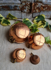 4 ANCIENNES BASSINES CASSEROLES EN CUIVRE POUR POUPEE DINETTE JOUET ENFANT