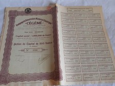 Ancien certificat d'actions actions actions CEGEME compagnie générale matériel électrique 