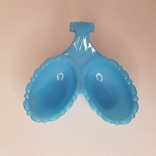 Portieux - coupelle double / saleron / serviteur en opaline bleue