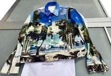 UltraRare & Great Balmain SS19 Palm Tree Print Zipped Cuffs Denim Jacket XXL