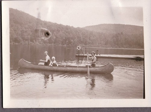 Vintage photograph girls canoe - photograph,