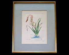 Estampe originale signée Salvador DALI pêcheur cygne fleurs surréalistes 1972