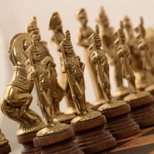 Napoléon Échecs Set Fait Main Métal/Bois or-Argent, Italfama Simili Cuir Board