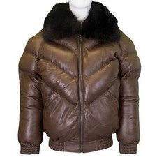 Blouson bomber en cuir marron