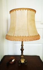 Ancien Années 50 Lampe À Poser En Bronze Et Abat Jour En Peau H.64 Cm Fonctionne