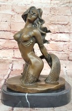 Original Style Art Nouveau Nu Bronze Marbre Sirène Statue Sculpture Figurine