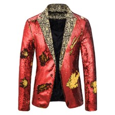 Hommes Floral Sequin Blazer Costumes Veste un Bouton Fête Clubbing Chanteur