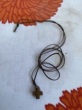 Ancien collier croix en bois prière religieux bijou 