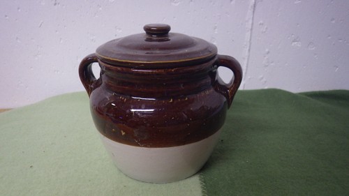Vintage brown bean pot lid - bean,