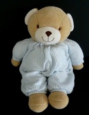 G2/2 - DOUDOU PELUCHE NOUNOURS OURS PYJAMA BLEU EPONGE BEIGE BLANC 34CM - TTBE