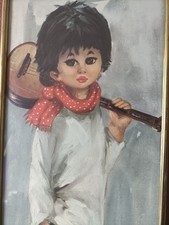 Guitar Music Vintage original Oil Painting On Canvas Signed by Sinsy From France