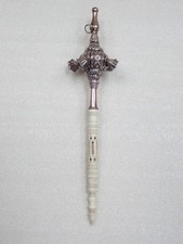 Ancien hochet à clochettes siffleur en argent et corozo - porte plume / mine