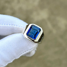 Homme Bleu Saphir Chevalière 925 Argent Sterling Bohémien Bague Cadeau pour Lui