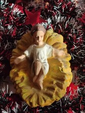 ANTIQUE GRAND SANTON ENFANT JESUS BERCEAU CRECHE NATIVITE EN PLATRE BABY JESUS