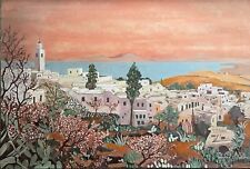 Tableau orient Maghreb peinture signée  paysage de Sidi  Bou Saïd Tunisie, mer