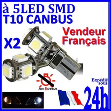 2AMPOULE A 5LED SMD LAMPE PHARE VEILLEUSE BLANC XENON W5W T10 ANTI ERREUR CANBUS