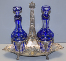 -SERVITEUR HUILIER VINAIGRIER XIX ARGENT MINERVE ORF. C. HARLEUX cristal BLEU  D