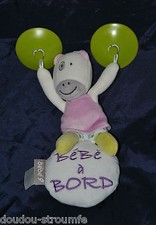 Doudou Ours BEBE 9 Bébé9 Coussin Blanc "BéBé à BORD"  Brodé Ventouse Etat NEUF 