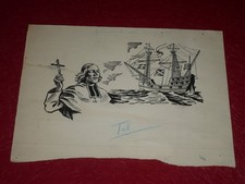[DESSIN PRESSE BD] MARCEL THIERRY DESSIN ORIGINAL encre JdVoyages Caravelle Curé