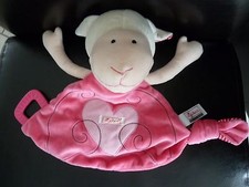 B6. DOUDOU PLAT MOUTON BLANC ROSE SIGIKID GRELOT PLAQUE DENTITION - ETAT NEUF* 