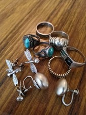 Lot Bijoux Anciens Argent Massif Boucles D'oreilles Et Bagues