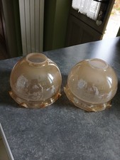 2 GLOBES LUSTRE EN VERRE-DECOR FLORAL