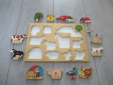 Puzzle Vintage en bois avec 12 animaux de la ferme