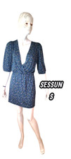 Sessun Taille 36 Superbe robe manches 3/4 bleu vert taille élastiquée