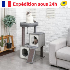 Arbre a Chat en Bois Corde en Sisal Griffoir Grattoir Jeux Plateforme