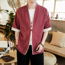 Homme Kimono Yukata À Manches Courtes Japonais Veste Ample Blouse Tops