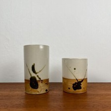 Set de 2 vases / pots à crayon 'La Colombe', céramique vintage 1950/60