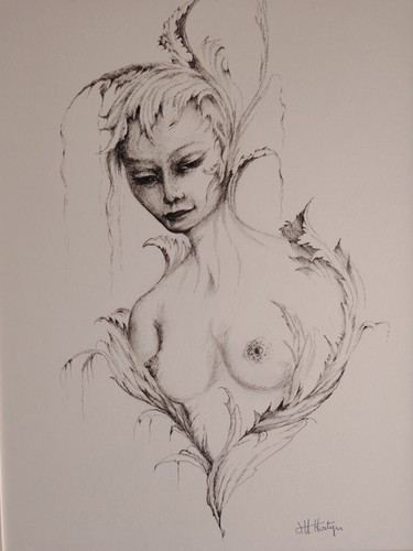 Dessin encre buste femme - encre,