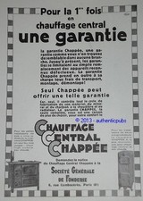 PUBLICITE DE 1931 CHAUFFAGE CENTRAL CHAPPEE FONDERIE GARANTIE RADIATEUR AD