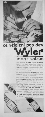 Publicité 1933 montres wyler - 1933,