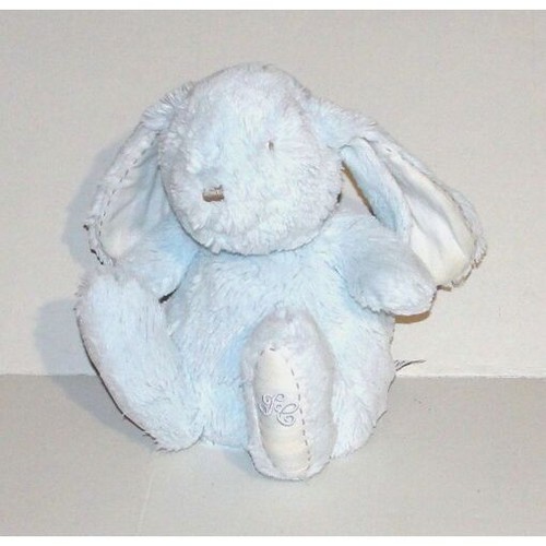 Doudou lapin bleu blanc - bleu,