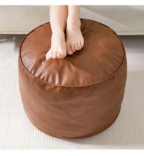 Round pouf ottoman leather - pouf,