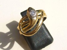 TRES BELLE BAGUE SERPENT ANCIENNE en OR JAUNE 18K 750 avec DIAMANT 3,5mm / T.55